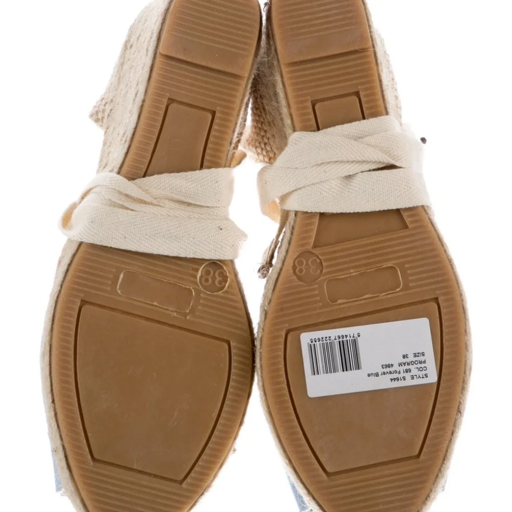 Ganni Women's Size 41 Sun Embroidered Canvas Espadrille Wedges Forever Blue